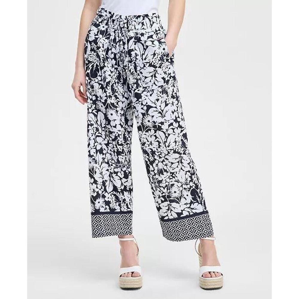 NWT Tommy Hilfiger Women's Floral- Print Pull-On Wide-Leg Pants Size L